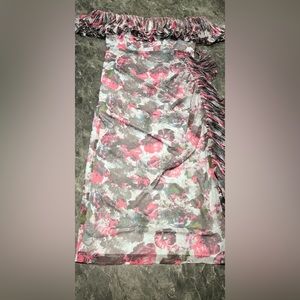 Hutch Off the Shoulder Ruffled Column Dress 16W Floral NWT Gown Pink Combo